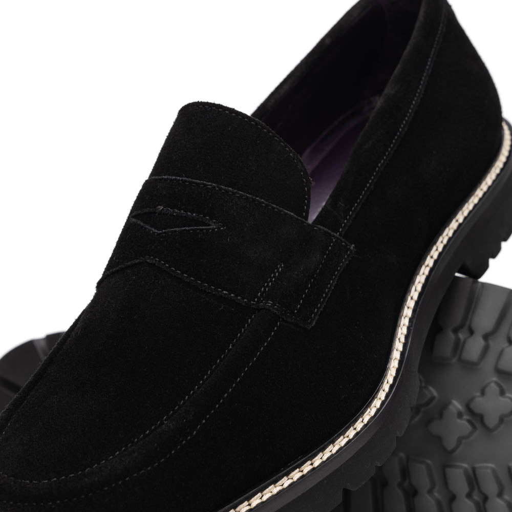 Zelli Roma Versatile Italian Suede Penny Loafers in Black