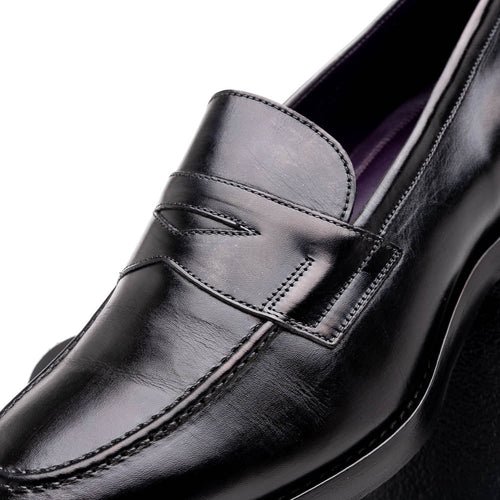 Zelli Roma Hand-Burnished Calfskin Penny Loafers in Black