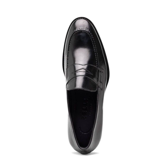 Zelli Roma Hand-Burnished Calfskin Penny Loafers in Black