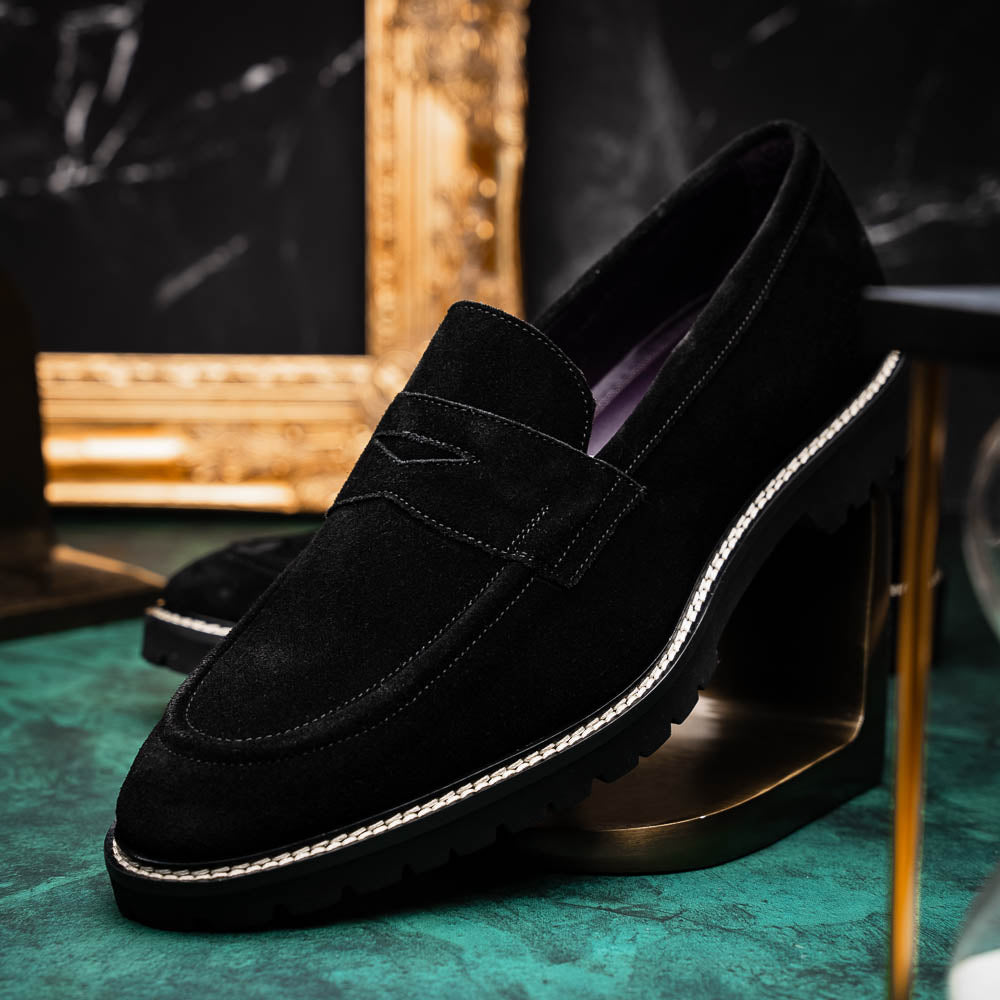 Zelli Roma Versatile Italian Suede Penny Loafers in Black