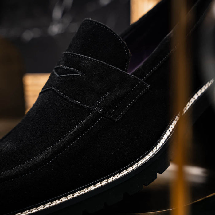 Zelli Roma Versatile Italian Suede Penny Loafers in Black
