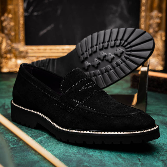 Zelli Roma Versatile Italian Suede Penny Loafers in Black
