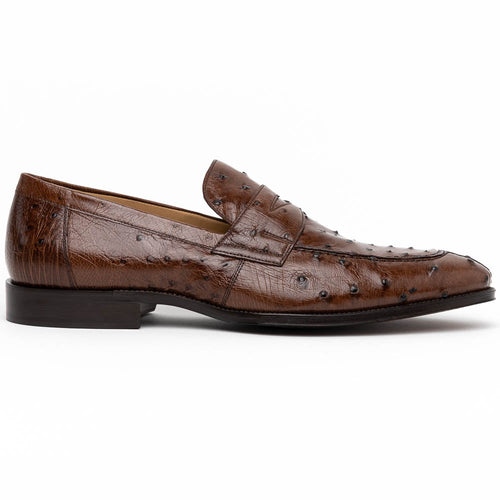 Zelli Roma Classic Penny Loafers in Genuine Brown Ostrich Quill