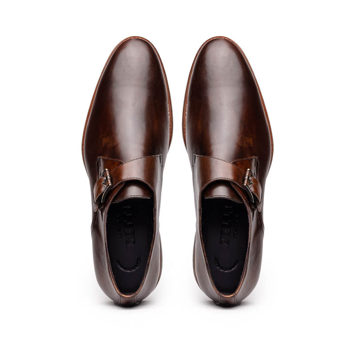 Zelli Roman Smooth Calfskin Monk Strap Dress Shoes in Chestnut