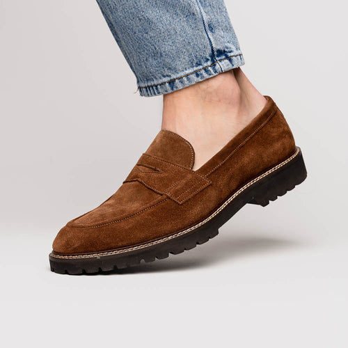 Zelli Roma Italian Suede Penny Loafers in a Beautiful Tobacco Finish