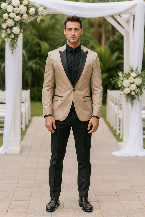 Rose Gold Tuxedo Jacket Shiny Slim Fit with Peak Lapel - Wedding - Prom