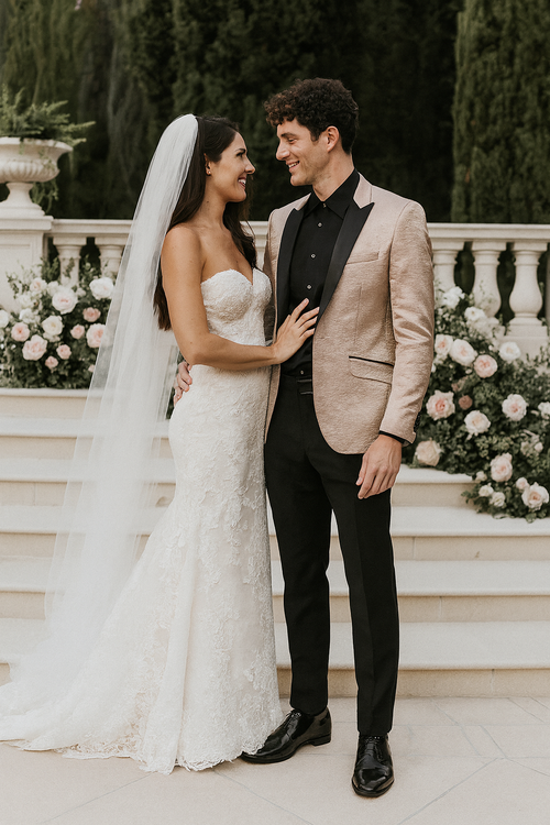 Rose Gold Tuxedo Jacket Shiny Slim Fit with Peak Lapel - Wedding - Prom