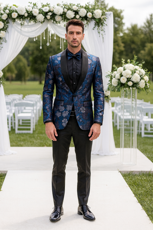 Rose & Lavender Floral Tuxedo Jacket with Shawl Lapel – Slim Fit