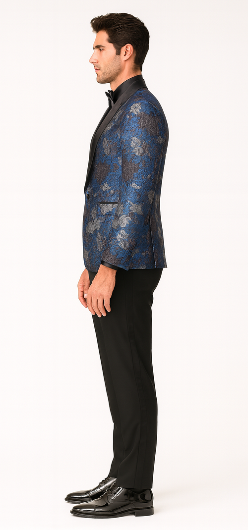 Rose & Lavender Floral Tuxedo Jacket with Shawl Lapel – Slim Fit