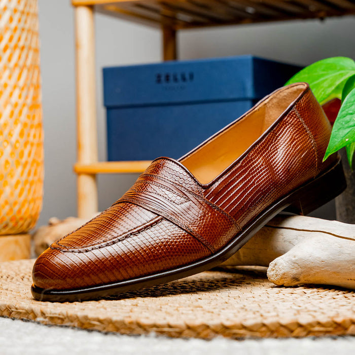 Zelli Rossi Genuine Teju Lizard Apron Toe Slip-On Loafer in Cognac