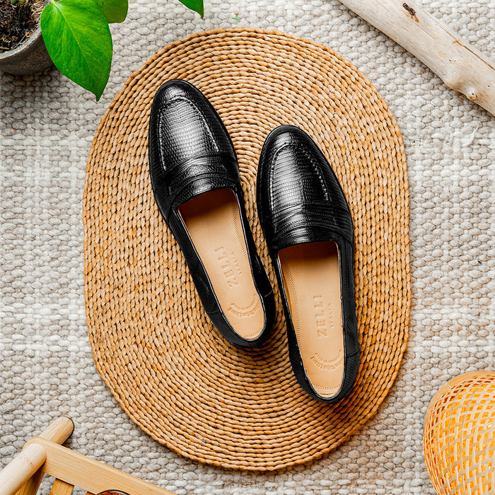 Zelli Rossi Genuine Teju Lizard Apron Toe Slip-On Loafer in Black