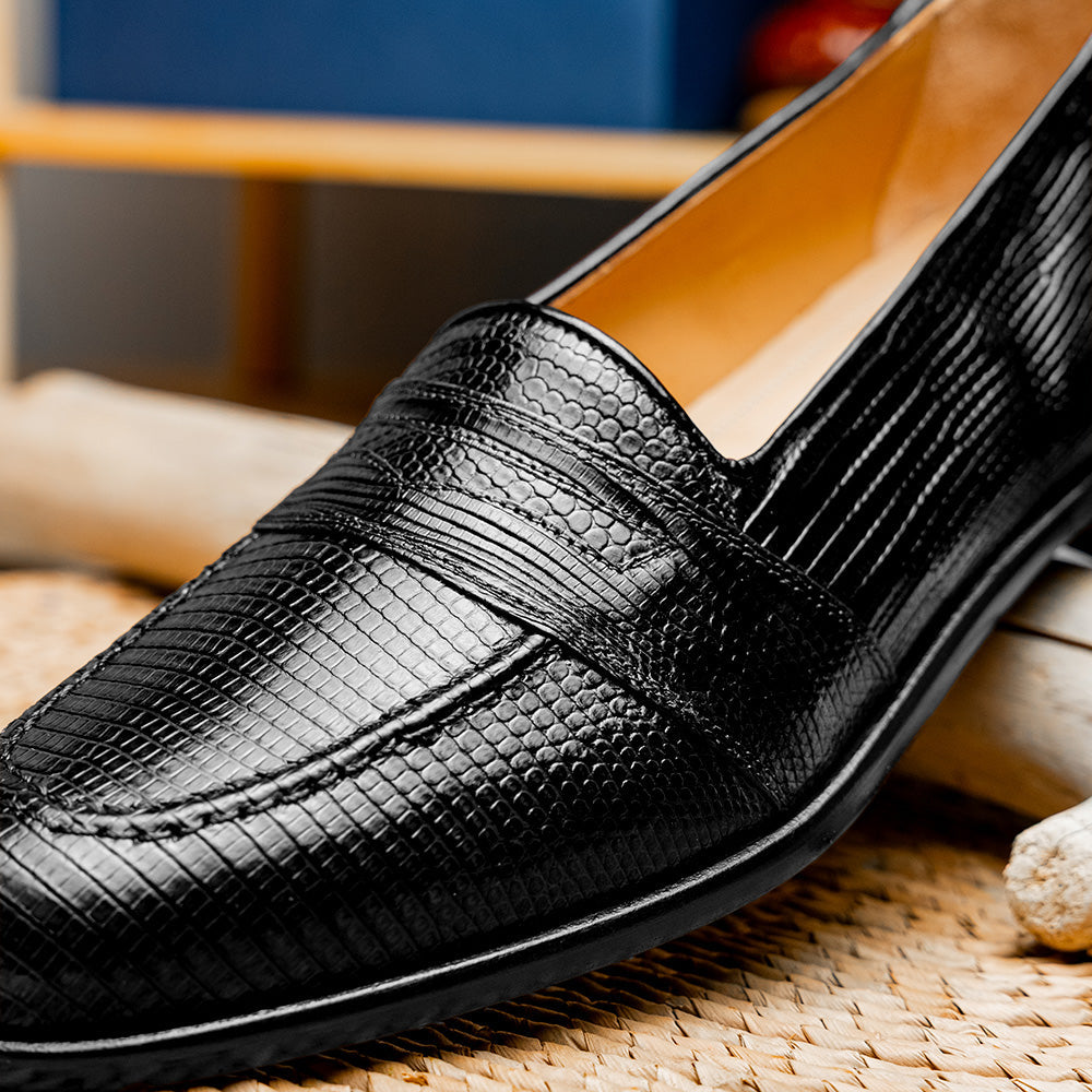 Zelli Rossi Genuine Teju Lizard Apron Toe Slip-On Loafer in Black