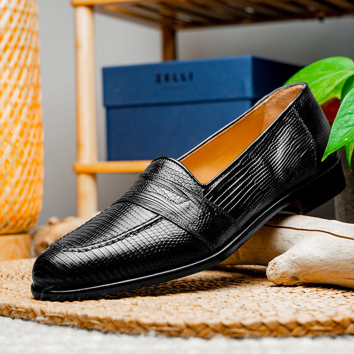 Zelli Rossi Genuine Teju Lizard Apron Toe Slip-On Loafer in Black