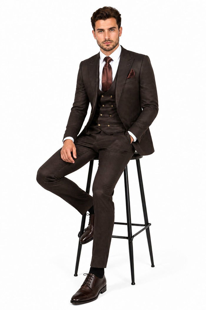 Rossi Man BOND RM1753 Slim Fit 3-Piece Suit - 1-Button Peak Lapel Men’s Formalwear by USA Men's Outlet