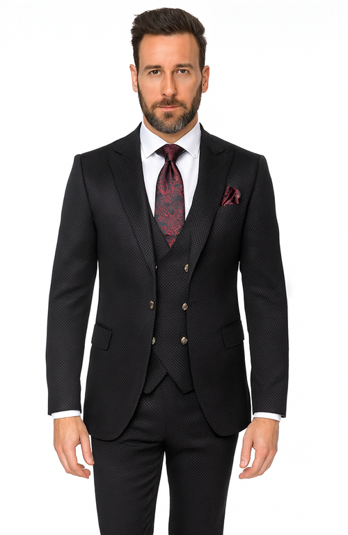 Rossi Man Bond RM1751 Black Slim Fit 3-Piece Suit - Men’s Formalwear by USA Men's Outlet