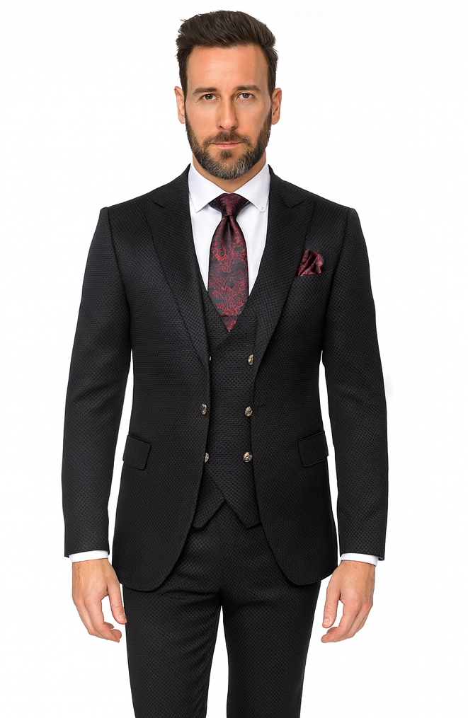 Rossi Man Bond RM1751 Black Slim Fit 3-Piece Suit - Men’s Formalwear by USA Men's Outlet