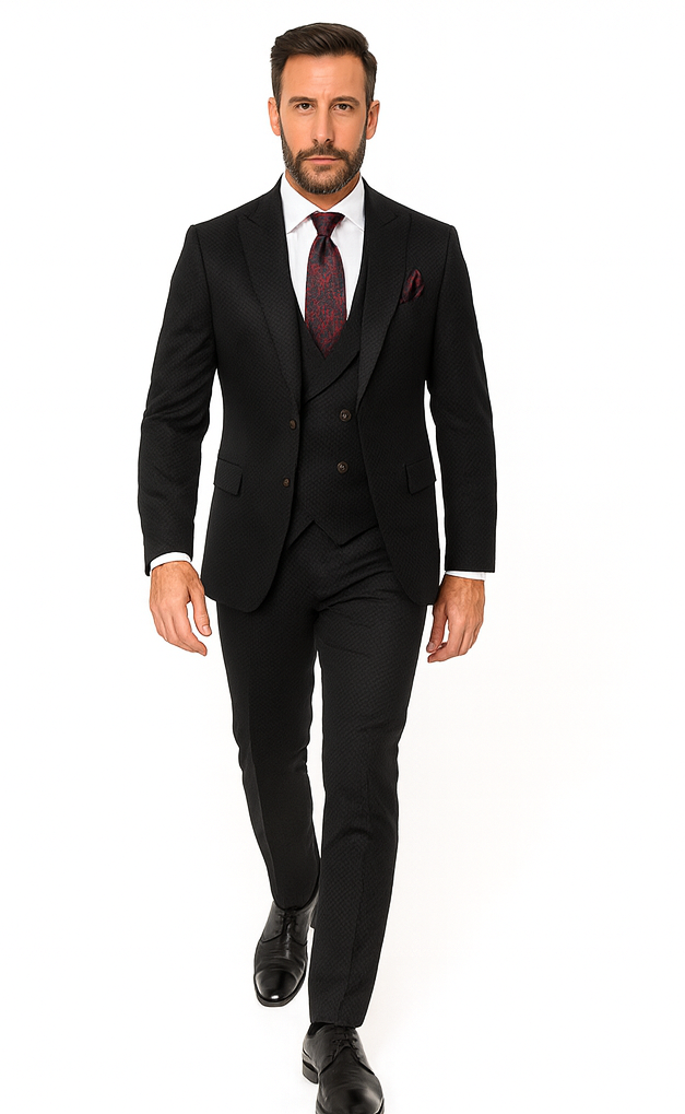 Rossi Man Bond RM1751 Black Slim Fit 3-Piece Suit - Men’s Formalwear by USA Men's Outlet