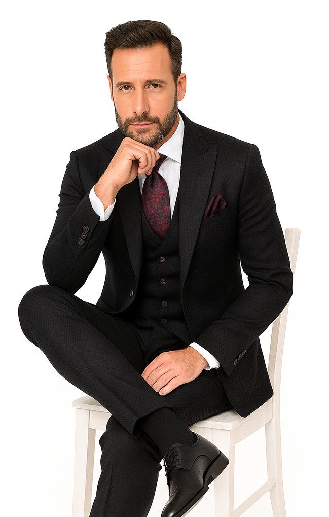 Rossi Man Bond RM1751 Black Slim Fit 3-Piece Suit - Men’s Formalwear by USA Men's Outlet