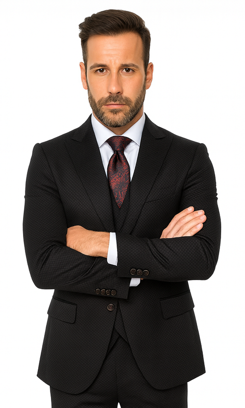 Rossi Man Bond RM1751 Black Slim Fit 3-Piece Suit - Men’s Formalwear by USA Men's Outlet