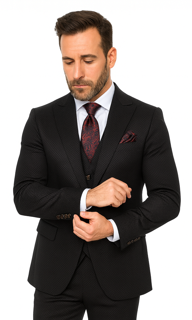 Rossi Man Bond RM1751 Black Slim Fit 3-Piece Suit - Men’s Formalwear by USA Men's Outlet