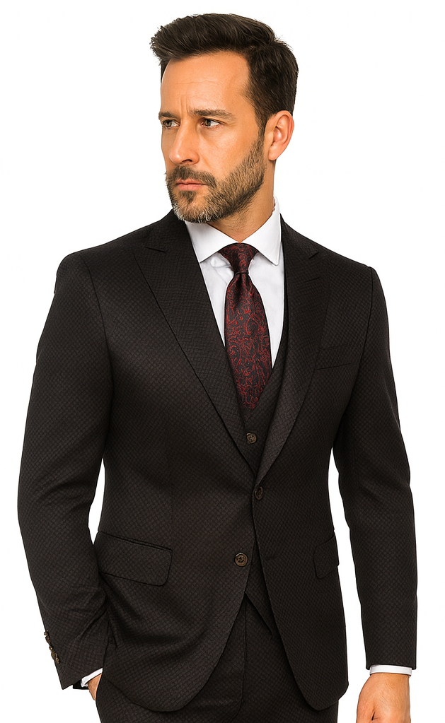 Rossi Man Bond RM1751 Black Slim Fit 3-Piece Suit - Men’s Formalwear by USA Men's Outlet