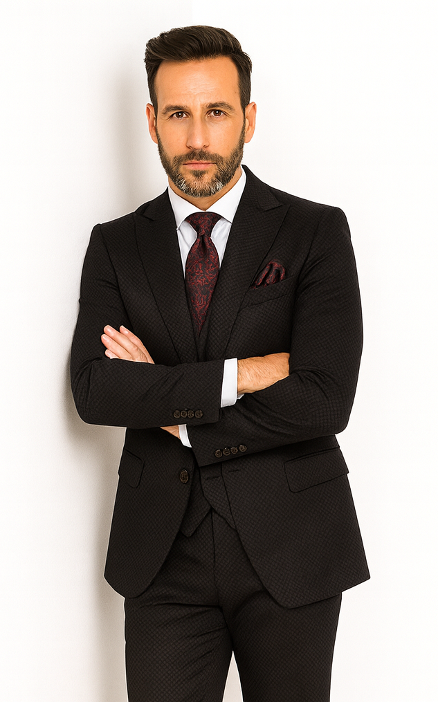 Rossi Man Bond RM1751 Black Slim Fit 3-Piece Suit - Men’s Formalwear by USA Men's Outlet