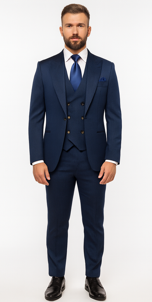 Rossi Man BOND RM1752 Slim Fit 3-Piece Navy Suit - Double-Breasted Vest by USA Men's Outlet