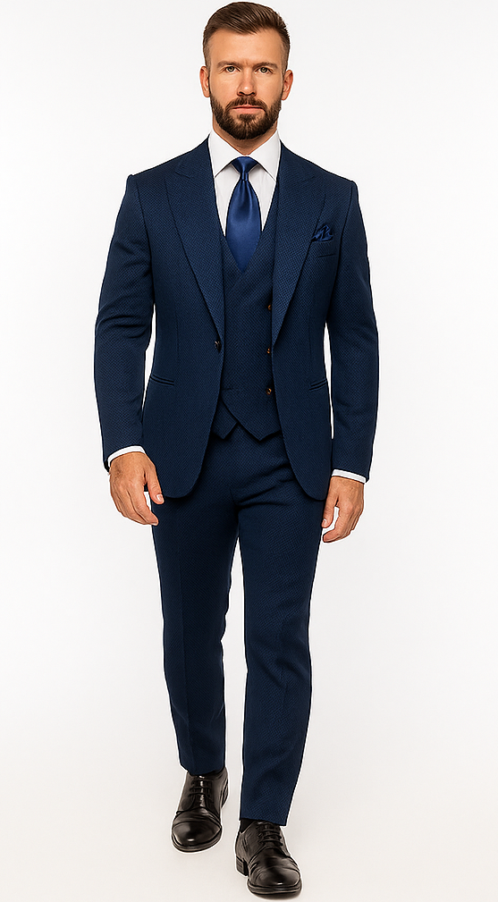 Rossi Man BOND RM1752 Slim Fit 3-Piece Navy Suit - Double-Breasted Vest by USA Men's Outlet