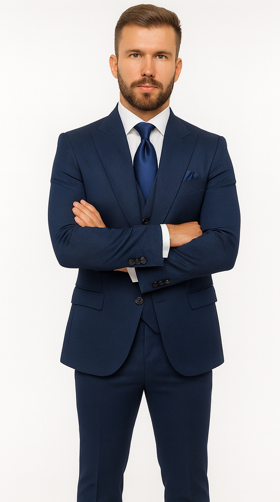 Rossi Man BOND RM1752 Slim Fit 3-Piece Navy Suit - Double-Breasted Vest by USA Men's Outlet