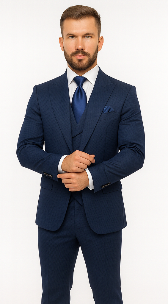 Rossi Man BOND RM1752 Slim Fit 3-Piece Navy Suit - Double-Breasted Vest by USA Men's Outlet
