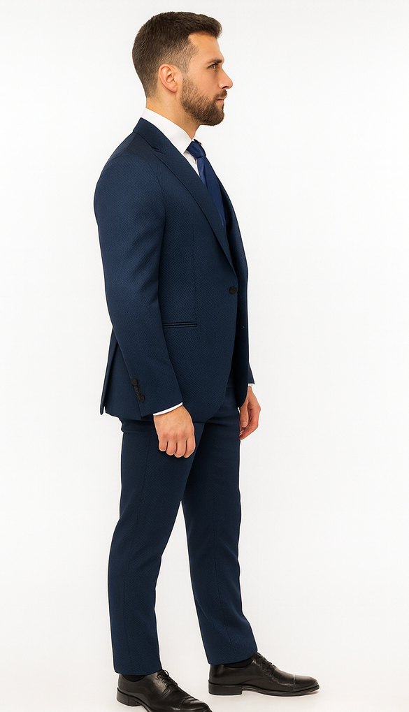 Rossi Man BOND RM1752 Slim Fit 3-Piece Navy Suit - Double-Breasted Vest by USA Men's Outlet