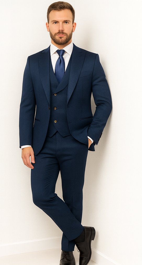 Rossi Man BOND RM1752 Slim Fit 3-Piece Navy Suit - Double-Breasted Vest by USA Men's Outlet