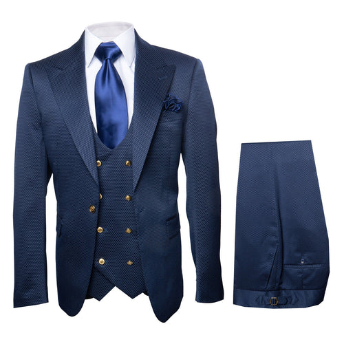 Rossi Man BOND RM1752 Slim Fit 3-Piece Navy Suit - Double-Breasted Vest by USA Men's Outlet