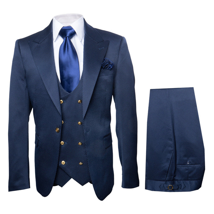 Rossi Man BOND RM1752 Slim Fit 3-Piece Navy Suit - Double-Breasted Vest by USA Men's Outlet