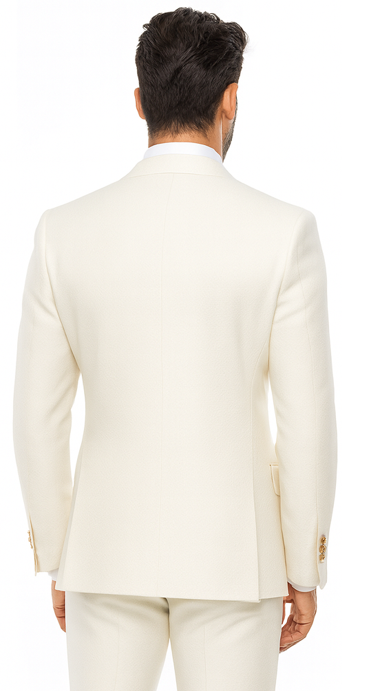 Rossi Man BOND RM1770 Slim Fit 3-Piece White Suit - 1-Button Peak Lapel Stylish Men’s Formalwear USA Men's Outlet