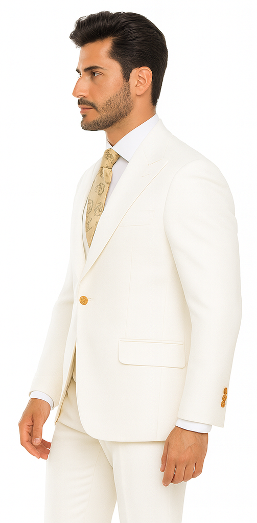 Rossi Man BOND RM1770 Slim Fit 3-Piece White Suit - 1-Button Peak Lapel Stylish Men’s Formalwear USA Men's Outlet