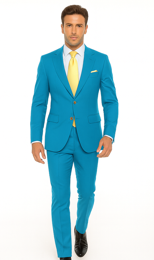 Rossi Man BOND RM1776 Slim Fit 3-Piece Suit - Turquoise Blue Men’s Formalwear by USA Men's Outlet