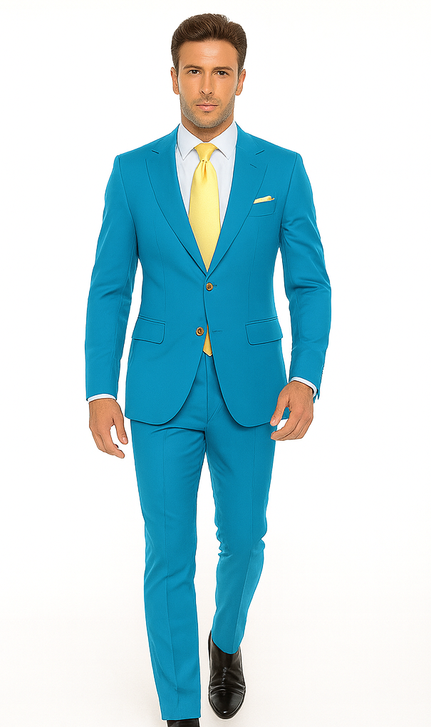 Rossi Man BOND RM1776 Slim Fit 3-Piece Suit - Turquoise Blue Men’s Formalwear by USA Men's Outlet