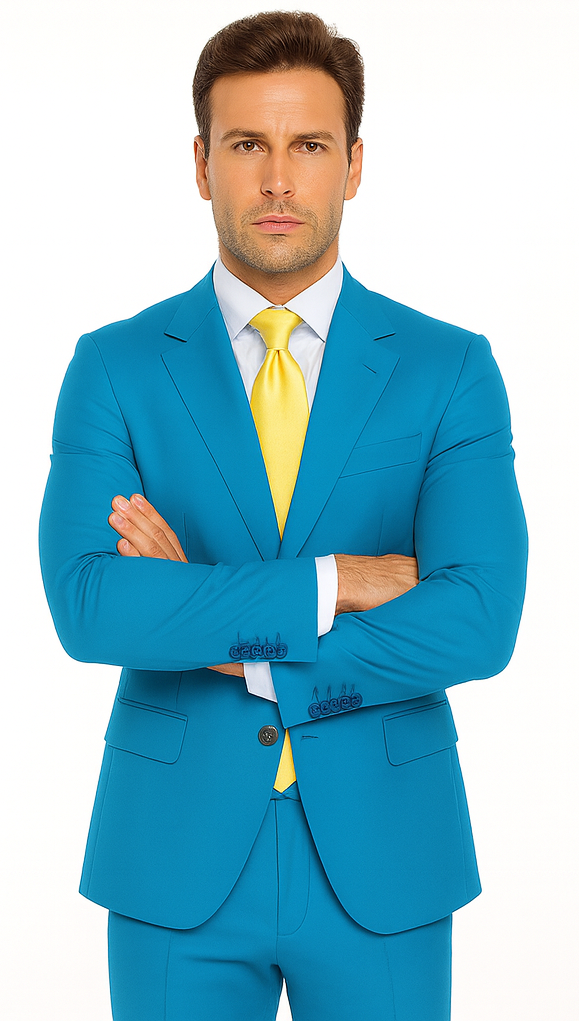 Rossi Man BOND RM1776 Slim Fit 3-Piece Suit - Turquoise Blue Men’s Formalwear by USA Men's Outlet