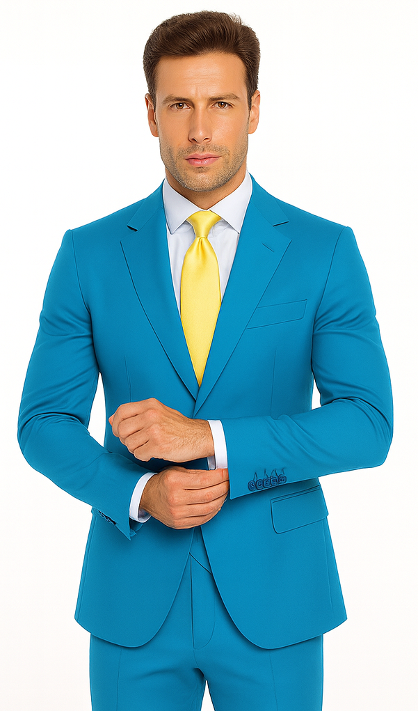 Rossi Man BOND RM1776 Slim Fit 3-Piece Suit - Turquoise Blue Men’s Formalwear by USA Men's Outlet