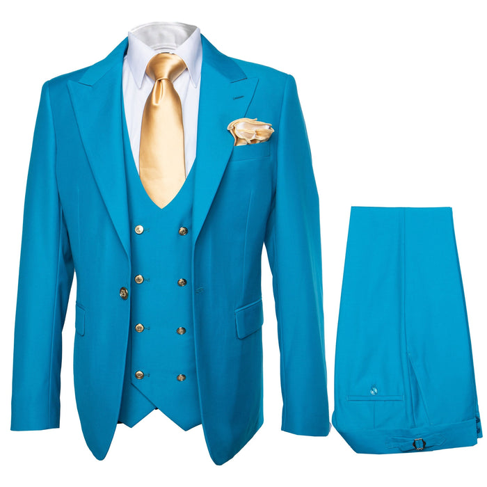 Rossi Man BOND RM1776 Slim Fit 3-Piece Suit - Turquoise Blue Men’s Formalwear by USA Men's Outlet