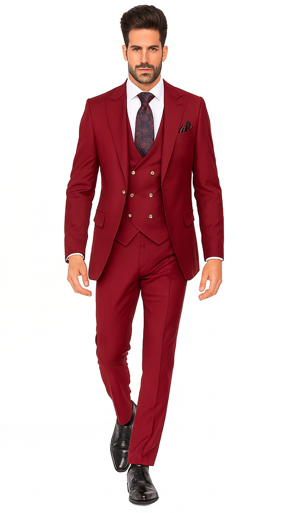 Rossi Man Bond RM1777 Red Slim Fit 3-Piece Suit - Men’s Formalwear USA Men's Outlet