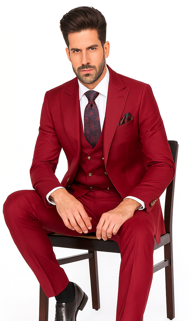 Rossi Man Bond RM1777 Red Slim Fit 3-Piece Suit - Men’s Formalwear USA Men's Outlet
