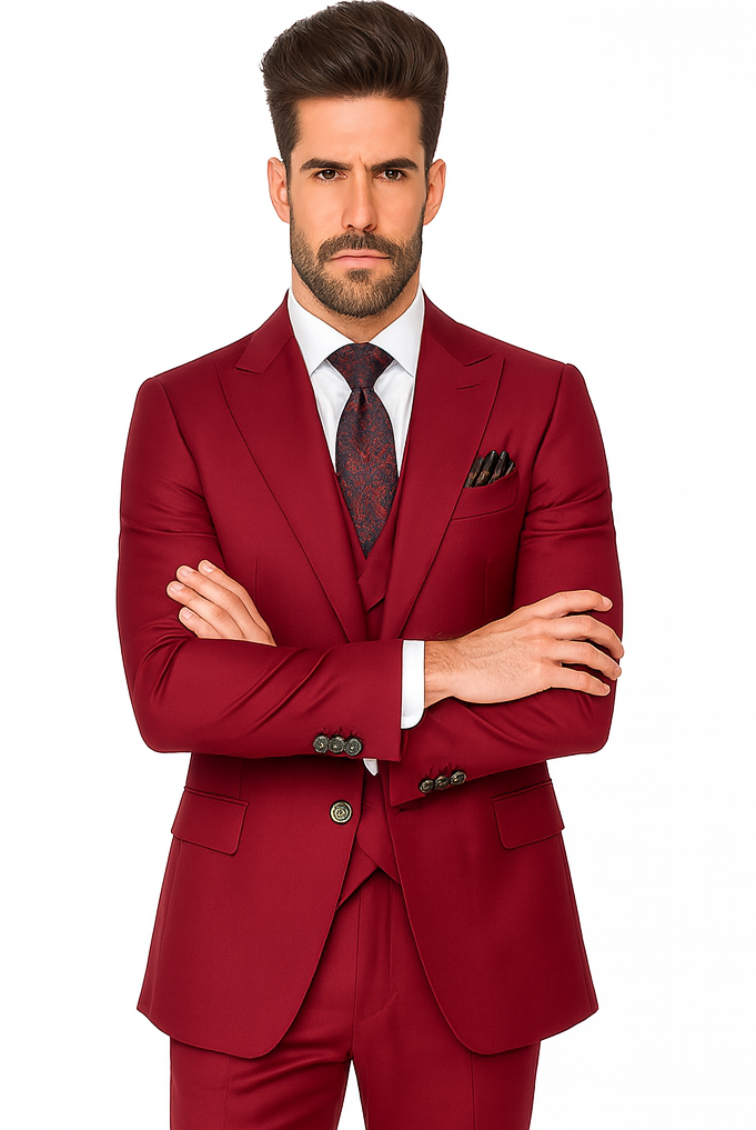 Rossi Man Bond RM1777 Red Slim Fit 3-Piece Suit - Men’s Formalwear USA Men's Outlet