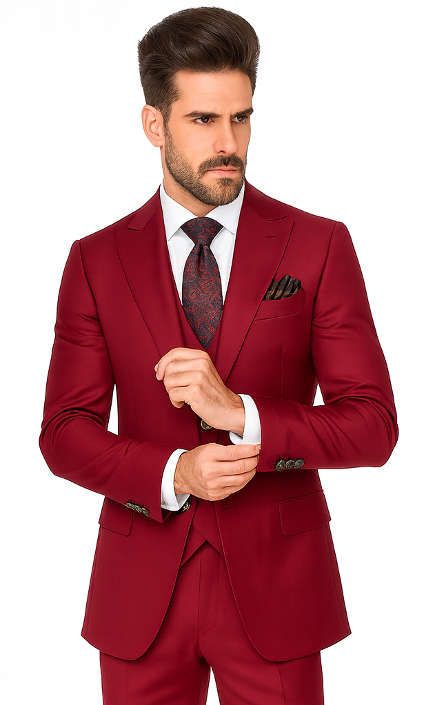 Rossi Man Bond RM1777 Red Slim Fit 3-Piece Suit - Men’s Formalwear USA Men's Outlet