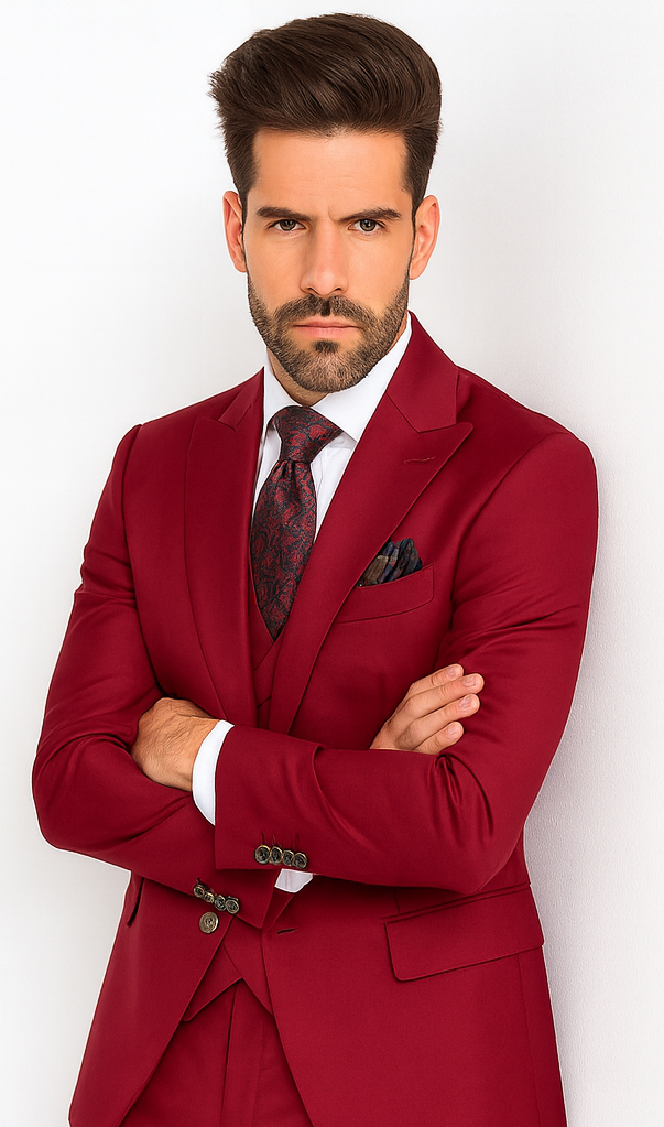 Rossi Man Bond RM1777 Red Slim Fit 3-Piece Suit - Men’s Formalwear USA Men's Outlet