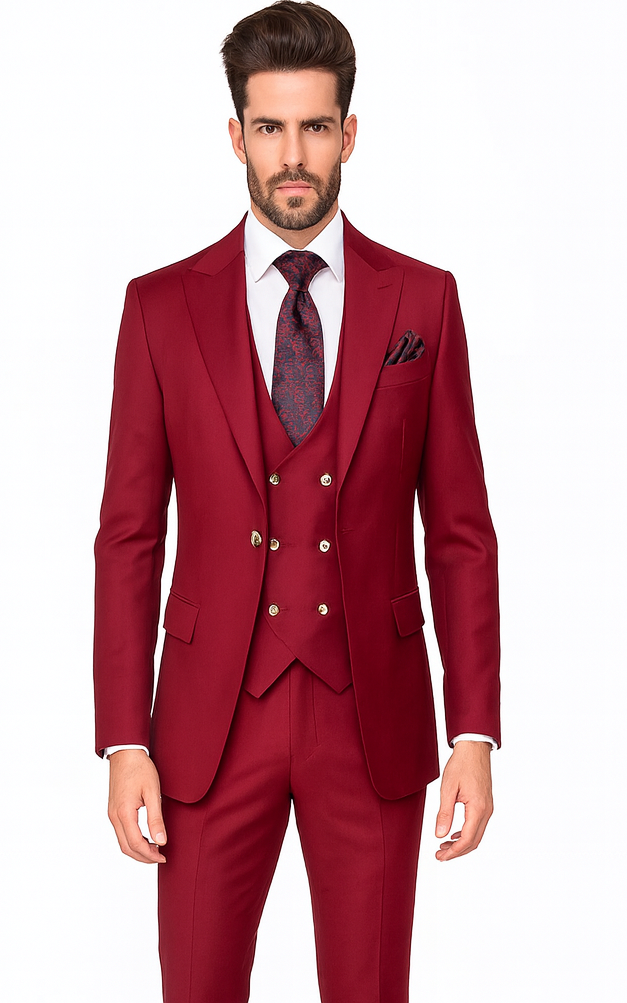 Rossi Man Bond RM1777 Red Slim Fit 3-Piece Suit - Men’s Formalwear USA Men's Outlet