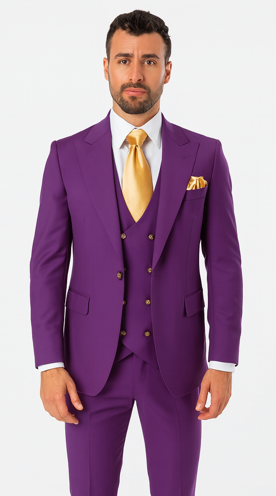 Rossi Man BOND RM1778 Slim Fit 3-Piece Purple Suit - Men’s Formalwear at USA Men's Outlet