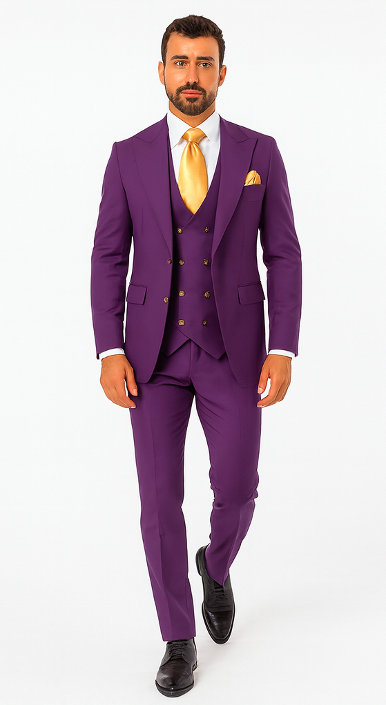 Rossi Man BOND RM1778 Slim Fit 3-Piece Purple Suit - Men’s Formalwear at USA Men's Outlet