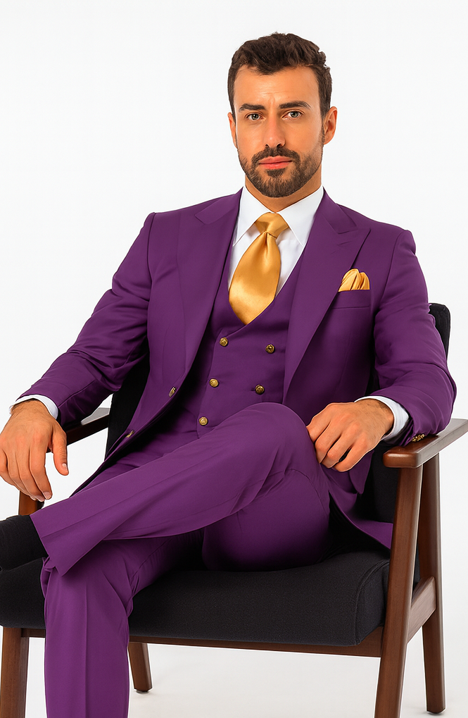 Rossi Man BOND RM1778 Slim Fit 3-Piece Purple Suit - Men’s Formalwear at USA Men's Outlet